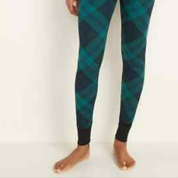 Old Navy Green Blue Plaid Thermal Knit Pajama Pants Sleep Legging Women L - Picture 3 of 15